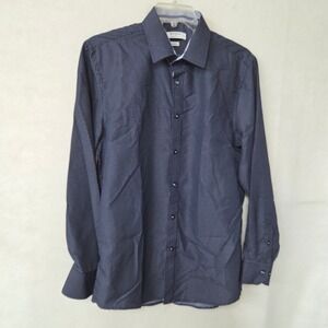 MONZA BY ROSSO MILANO Tailored Fit Long Sleeve Dress Shirt Blue White Dot Mens L